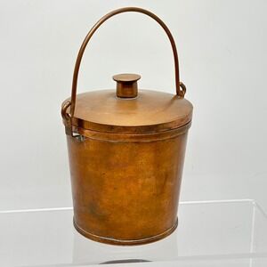 Vintage Copper Lidded Bucket Pail Swing Handle Miniature Dollhouse 4"